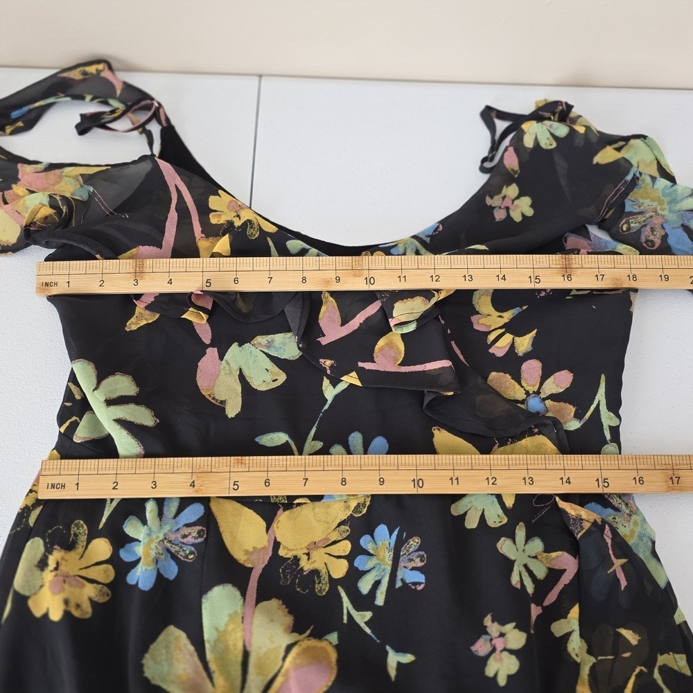 NWT Urban Outfitters Mini Dress Womens Large Black Floral‎ Cold Shoulder Ruffle - Picture 13 of 14